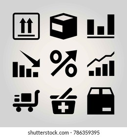 Shopping vector icon set. analutics, arrow, cart and package