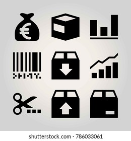 Shopping vector icon set. analytics, analutics, sale and scissors
