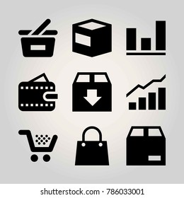 Shopping vector icon set. shopping bag, shopping basket, basket and package