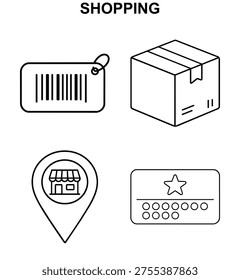 Shopping vector icon set with shopping barcode tag package pickup location and loyalty card