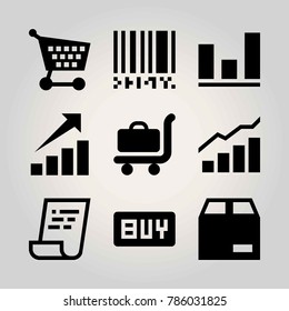 Shopping vector icon set. buy, barcode, check 