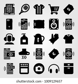 Shopping vector icon set. cart, pillow, sport shirt and kettle