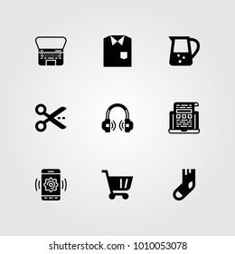 Shopping vector icon set. cart, shopping cart, jar and laptop
