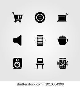 Shopping vector icon set. cart, laptop, button and speaker