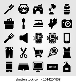 Shopping vector icon set. closed, fork, spoon and iron