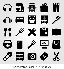 Shopping vector icon set. computer, shopping bag, gift and fish bowl