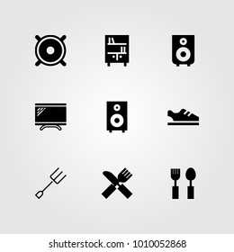 Shopping vector icon set. cutlery, monitor, tv and sneakers