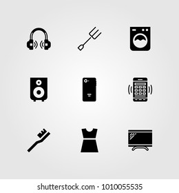 Shopping vector icon set. headphones, tv, dress and tooth brush
