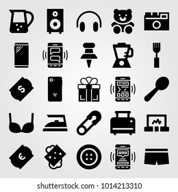 Shopping vector icon set. iron, headphones, button and boxers