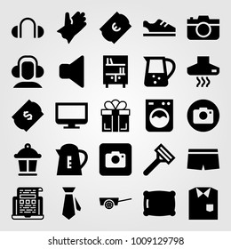 Shopping vector icon set. jar, shirt, pillow and ticket