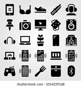 Shopping vector icon set. knife, laptop, smartphone and push pin