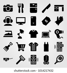 Shopping vector icon set. lamp, razor, desk lamp and fridge