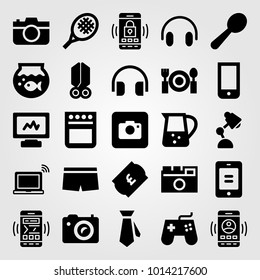 Shopping vector icon set. lamp, ticket, computer and oven
