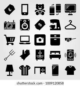 Shopping vector icon set. laptop, oven, smartphone and glove