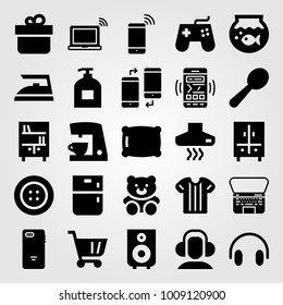 Shopping vector icon set. laptop, gift, bookshelf and smartphone