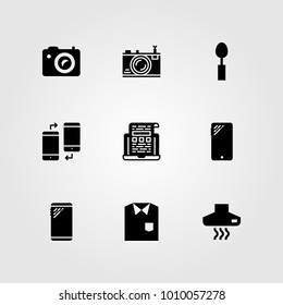 Shopping vector icon set. laptop, shirt, extractor hood and photo camera