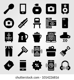 Shopping vector icon set. laptop, spoon, perfume and ticket