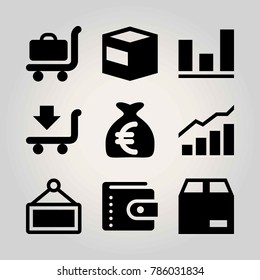 Shopping vector icon set. money bag, cart, briefcase and shopping