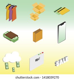 Shopping Vector Icon Set. Online shopping isometric icons. Isometric flat icons