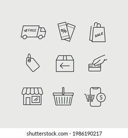 shopping vector icon set online shopping fast delivery price and discount icon