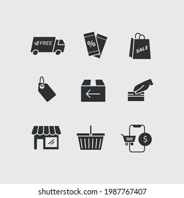 shopping vector icon set online shopping fast delivery price and discount icon
