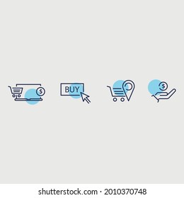 icono del vector de compra conjunto de compras en línea precio de entrega rápido y icono de descuento