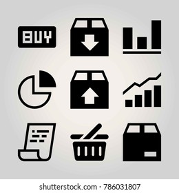 Shopping vector icon set. package, invoice, buy and check