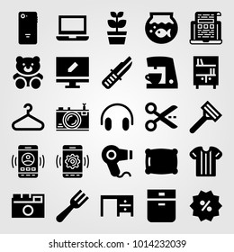 Shopping vector icon set. percentage, knife, fish bowl and coffee maker