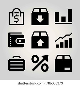 Shopping vector icon set. percentage, briefcase, analutics and case
