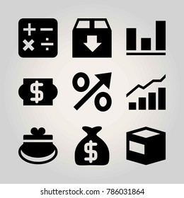 Shopping vector icon set. purse, wallet, calculator and coin