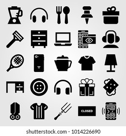 Shopping vector icon set. scissors, desk, soap and lamp