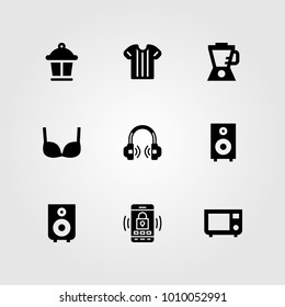Shopping vector icon set. shirt, lamp, bra and headphones