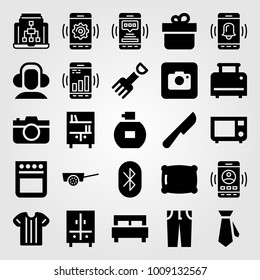 Shopping vector icon set. smartphone, closet, headphones and pillow