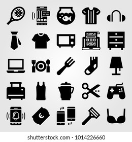Shopping vector icon set. smartphone, lamp, scissors and kettle