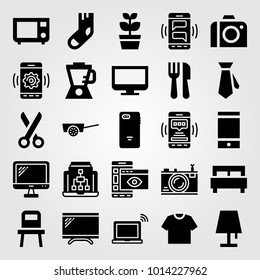 Shopping vector icon set. smartphone, cart, tv and lamp