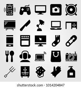 Shopping vector icon set. sock, monitor, glove and pin