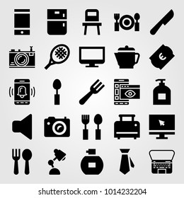 Shopping vector icon set. spoon, laptop, mute and fridge