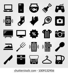 Shopping vector icon set. sport shirt, sock, iron and jar