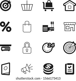 shopping vector icon set such as: box, percentage, measurement, book, tool, grey, silhouette, computer, transportation, instrument, cargo, round, small, privacy, discount, handbook, weigh, house