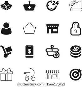 shopping vector icon set such as: hours, shape, dollar, clock, customers, transaction, support, pack, giftbox, buyer, shipment, infant, silhouette, hypermarket, human, sell, private, apple