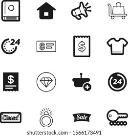 shopping vector icon set such as: residential, discount, empty, freight, alarm, icons, trolley, sticker, broadcast, pictogram, communicate, secure, lock, light, retro, sound, packaging