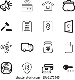 shopping vector icon set such as: magazine, package, blank, lorry, treasure, coins, receipt, lock, loud, tax, label, work, equipment, transport, transfer, grey, document, judgement, secret, purse