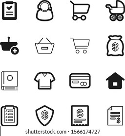 shopping vector icon set such as: debit, center, headphone, defend, funds, e-commerce, t, profit, protection, handle, sack, fashion, rounded, pram, home, stroller, safeguard, calculation, pictogram