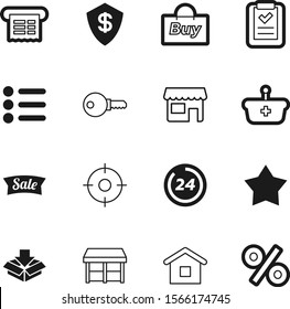 shopping vector icon set such as: window, packaging, site, storefront, empty, delivery, architecture, bank, style, calculation, one, hand, time, template, commercial, blue, safeguard, percentage