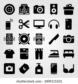 Shopping vector icon set. ticket, knife, bed and headphones