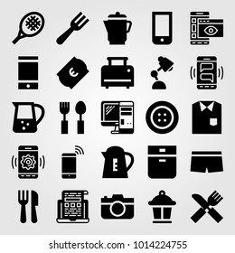 Shopping vector icon set. ticket, kettle, pc and boxers