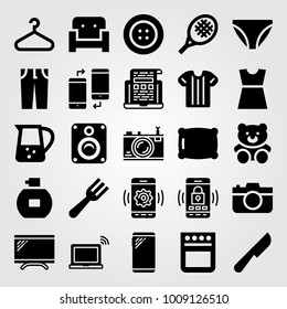 Shopping vector icon set. toy, couch, knickers and speaker