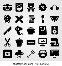 Shopping vector icon set. toy, fork, tv and cutlery