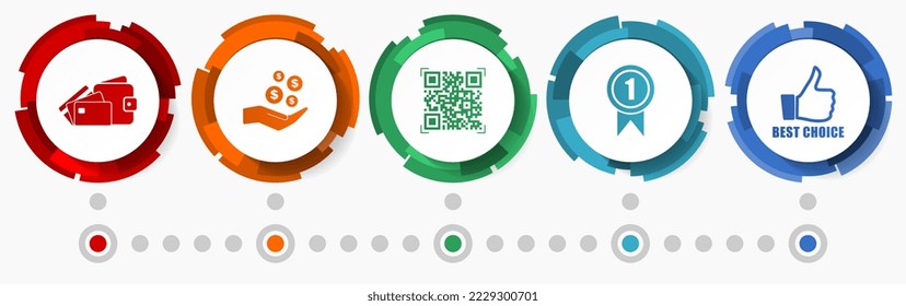Shopping vector icon set, trade concept flat design buttons, business infographic template