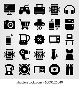 Shopping vector icon set. trousers, tv, shopping cart and blender